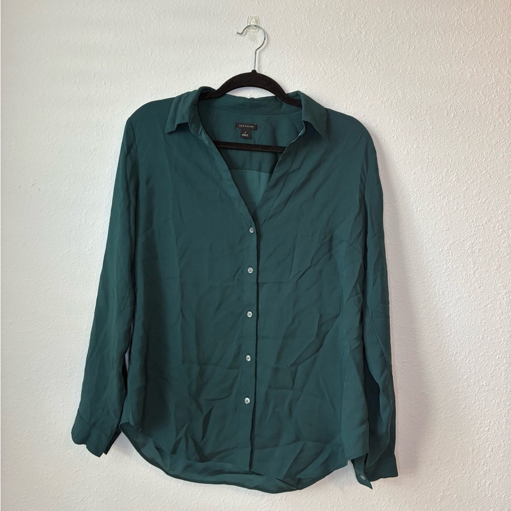 Ann Taylor Teal Button-Down Shirt
